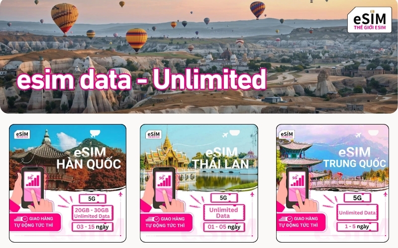 esim data Unlimited mang đến sự tự do kết nối tuyệt đối khi du lịch Mỹ hay châu Âu.